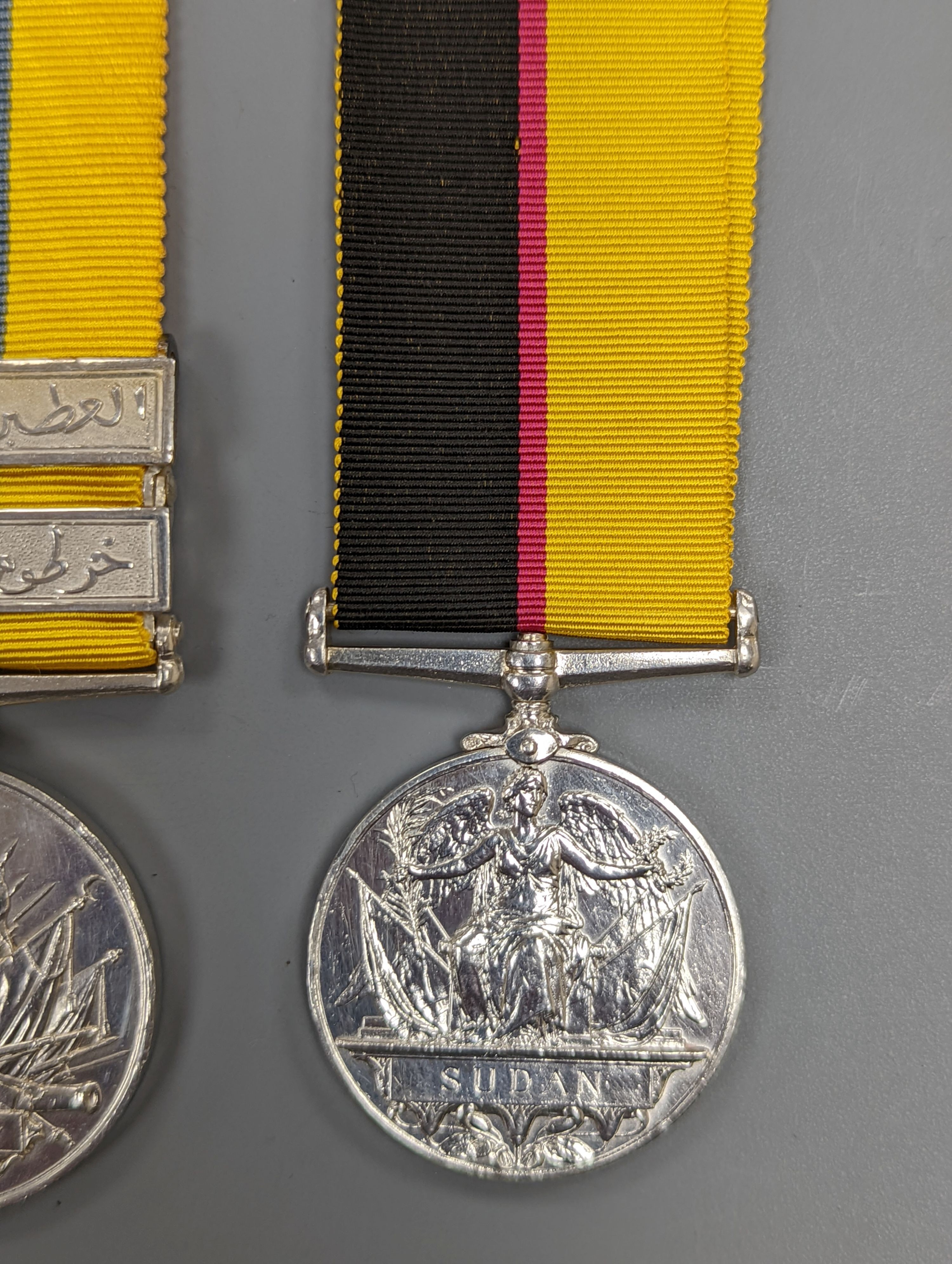 An Edward VII India GSM with North West Frontier 1908 clasp to 678 PTE. G. BAGNELL I/RL WARWICK REGT., a George V India GSM with Waziristan 1919-21 clasp to MTCD-33318 PEON BHAGELLOO I.A.S.C. , a Victoria Sudan medal and